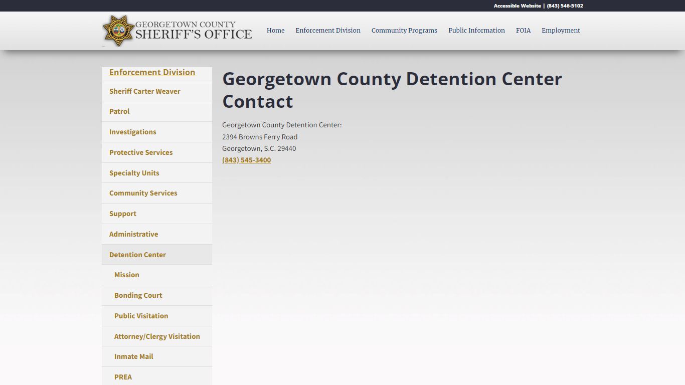 Georgetown County Detention Center Contact - GCSheriff.org